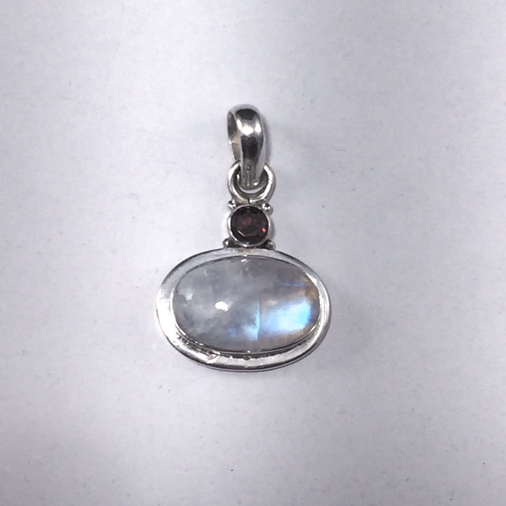 Moonstone and garnet pendant, sterling silver